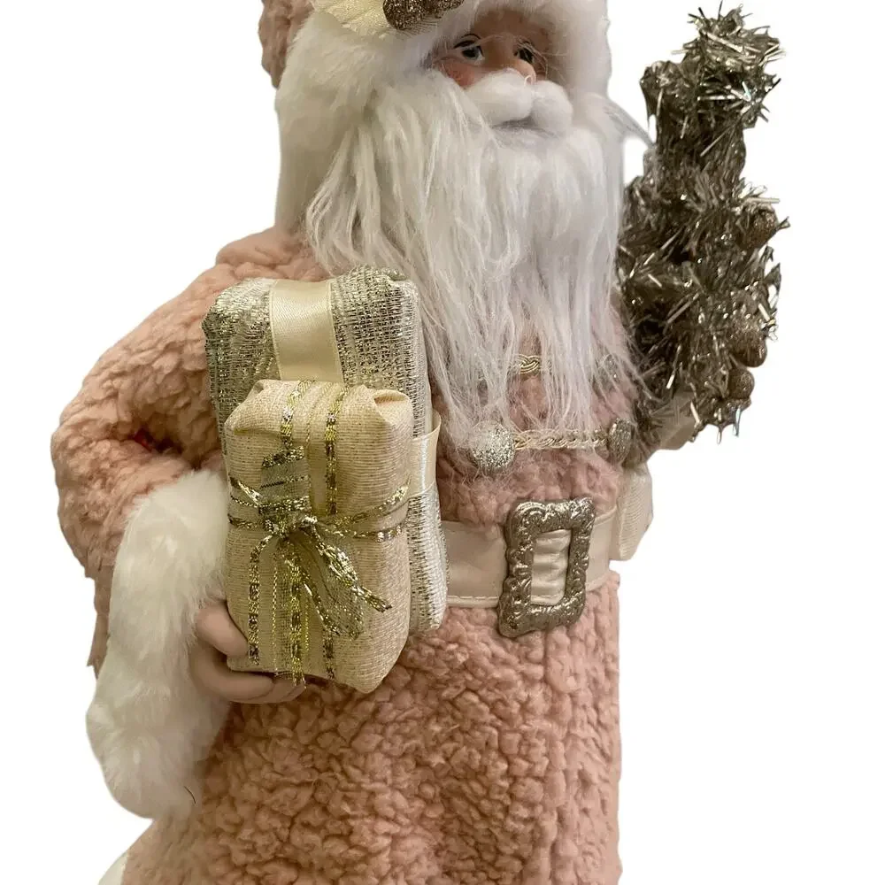Christmas Santa Figurine 18in Pink Gold and Silver 34th & Pine Holiday Decor New